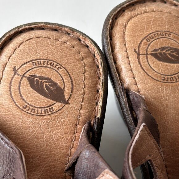NURTURE Brown Clogs Strappy Sandals Leather Mules Studded - Picture 5 of 7
